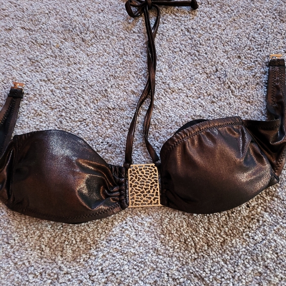 *Sale* NWOT Aldo Bikini Set Shimmery Brown Top S Bottom L Metallic Swim Bathing - Picture 2 of 9